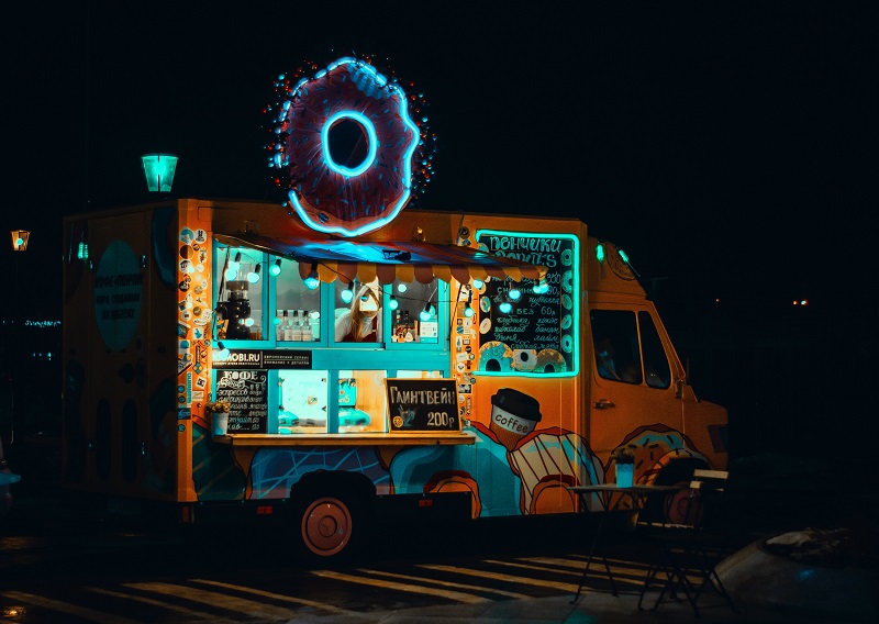 neon lit food truck